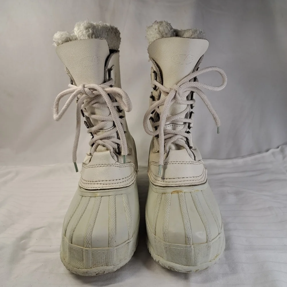 DUCK Boots White Leather Removable Liner Women's Size 6